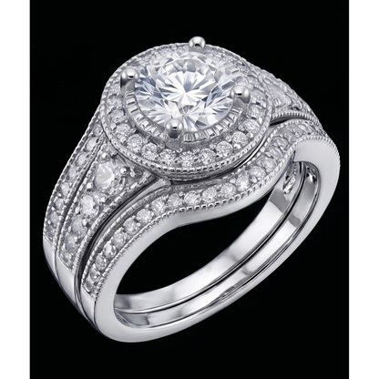 Vintage Anniversary Ring Set 4 Carats Round Natural Earth Mined Diamond White Gold 14K