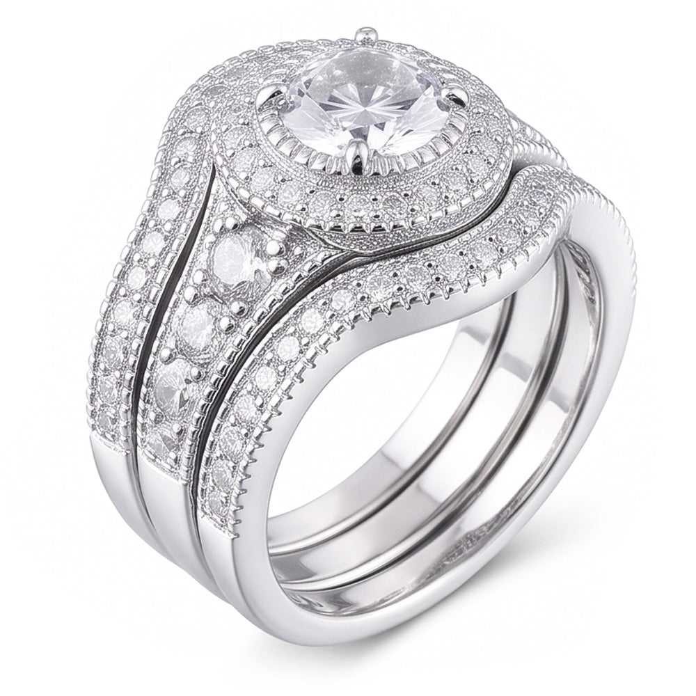 Vintage Anniversary Ring Set 4 Carats Round Natural Earth Mined Diamond White Gold 14K