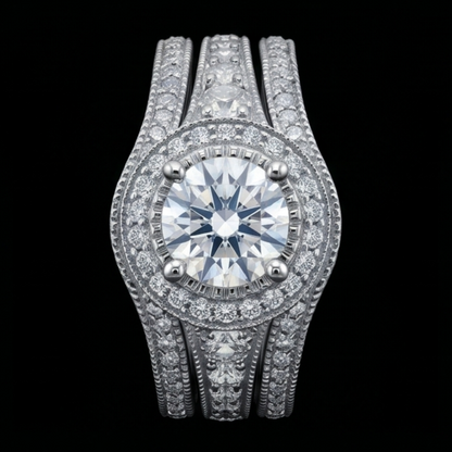 Vintage Anniversary Ring Set 4 Carats Round Natural Earth Mined Diamond White Gold 14K