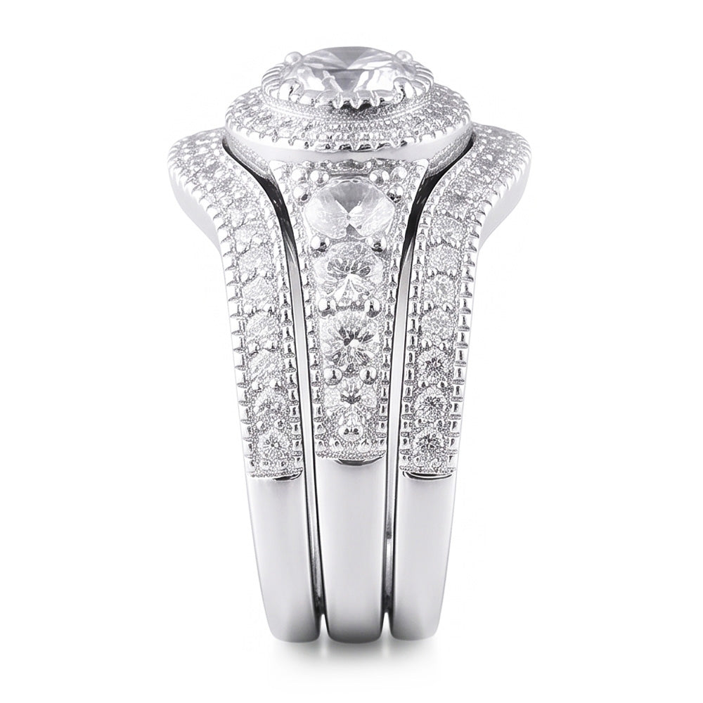 Vintage Anniversary Ring Set 4 Carats Round Natural Earth Mined Diamond White Gold 14K