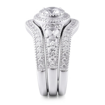 Vintage Anniversary Ring Set 4 Carats Round Natural Earth Mined Diamond White Gold 14K