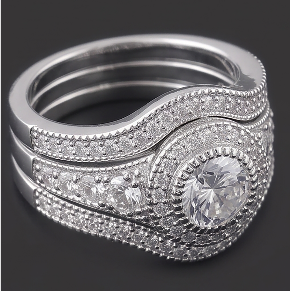 Vintage Anniversary Ring Set 4 Carats Round Natural Earth Mined Diamond White Gold 14K