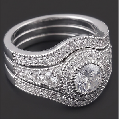 Vintage Anniversary Ring Set 4 Carats Round Natural Earth Mined Diamond White Gold 14K