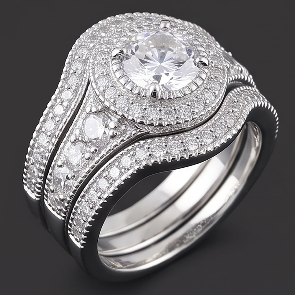 Vintage Anniversary Ring Set 4 Carats Round Natural Earth Mined Diamond White Gold 14K