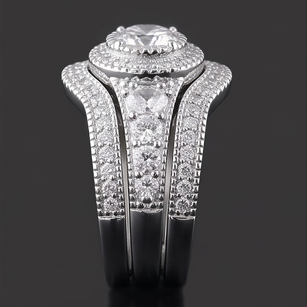 Vintage Anniversary Ring Set 4 Carats Round Natural Earth Mined Diamond White Gold 14K