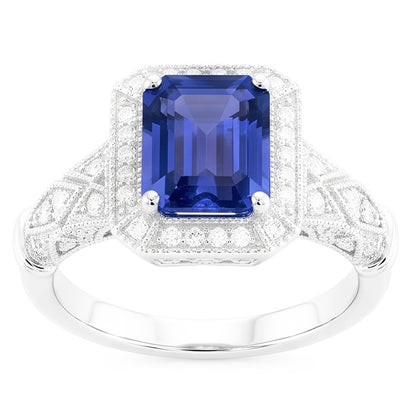 Vintage Look Art Deco Sapphire Natural Earth Mined Diamond Ring