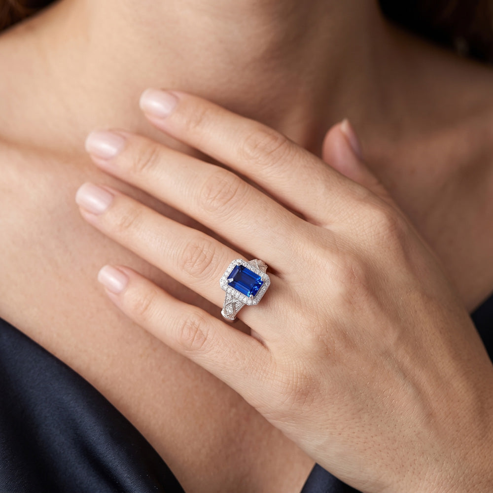 Vintage Look Art Deco Sapphire Natural Earth Mined Diamond Ring