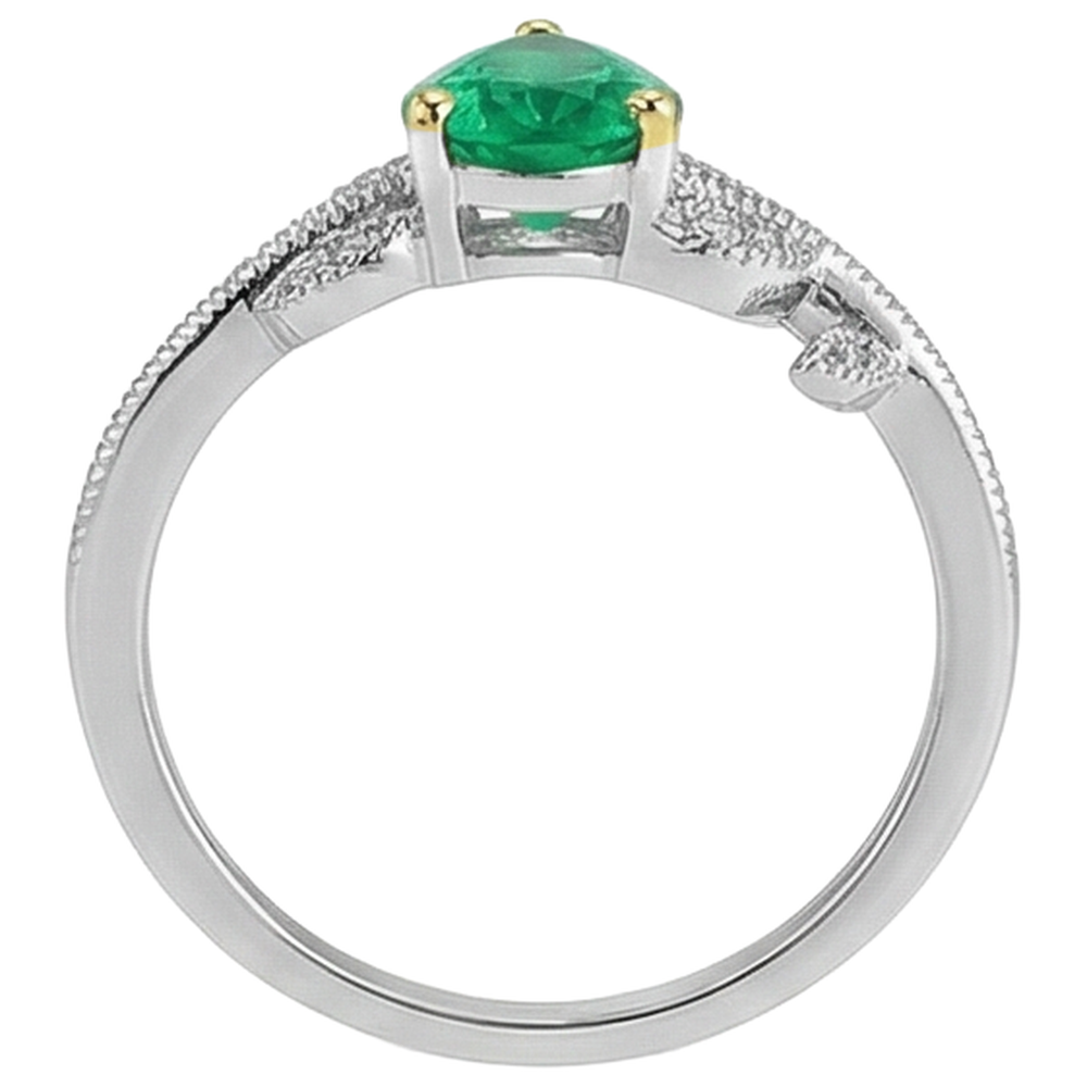 Natural Real ( Not Lab Grown ) Vintage Look Casual Womens Ring Pear Shape Green Emerald GIA