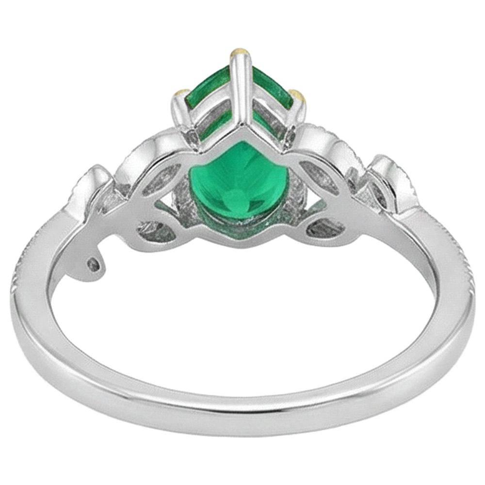 Natural Real ( Not Lab Grown ) Vintage Look Casual Womens Ring Pear Shape Green Emerald GIA