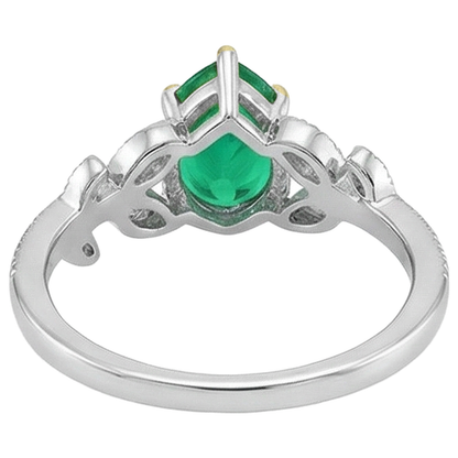 Natural Real ( Not Lab Grown ) Vintage Look Casual Womens Ring Pear Shape Green Emerald GIA