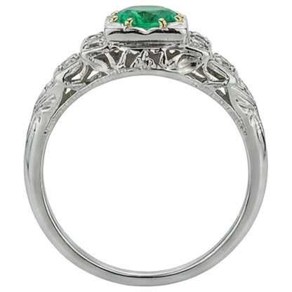 Natural Real ( Not Lab Grown ) Vintage Look Green Emerald GIA Diamond Ring For Women