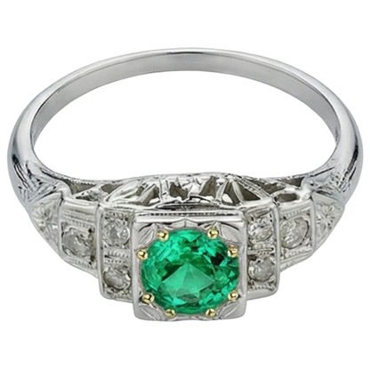 Natural Real ( Not Lab Grown ) Vintage Look Green Emerald GIA Diamond Ring For Women