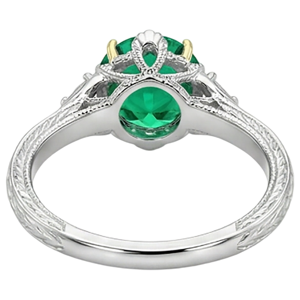 Natural Real ( Not Lab Grown ) Vintage Look Green Emerald GIA Diamond Ring