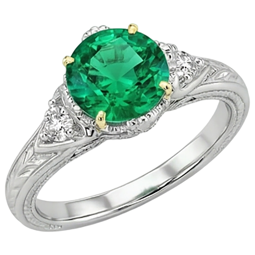 Natural Real ( Not Lab Grown ) Vintage Look Green Emerald GIA Diamond Ring
