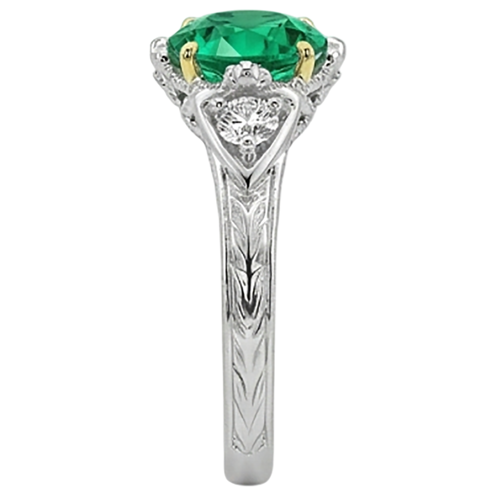 Natural Real ( Not Lab Grown ) Vintage Look Green Emerald GIA Diamond Ring