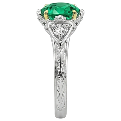 Natural Real ( Not Lab Grown ) Vintage Look Green Emerald GIA Diamond Ring