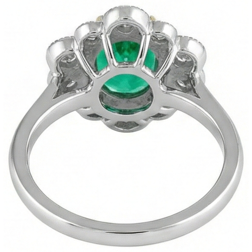Natural Real ( Not Lab Grown ) Vintage Look Green Emerald GIA Halo Ring Dainty Two Tone Gold