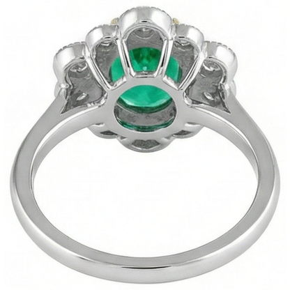 Natural Real ( Not Lab Grown ) Vintage Look Green Emerald GIA Halo Ring Dainty Two Tone Gold