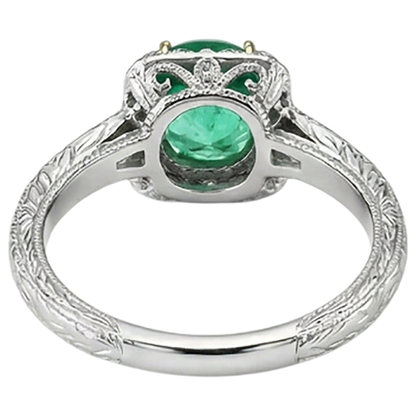 Natural Real ( Not Lab Grown ) Vintage Look Green Emerald GIA Ring With Blue Sapphire & Diamonds