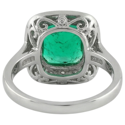 Natural Real ( Not Lab Grown ) Vintage Look Green Emerald GIA Ring With Diamonds 14K Gold