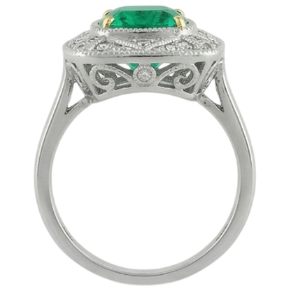 Natural Real ( Not Lab Grown ) Vintage Look Green Emerald GIA Ring With Diamonds 14K Gold