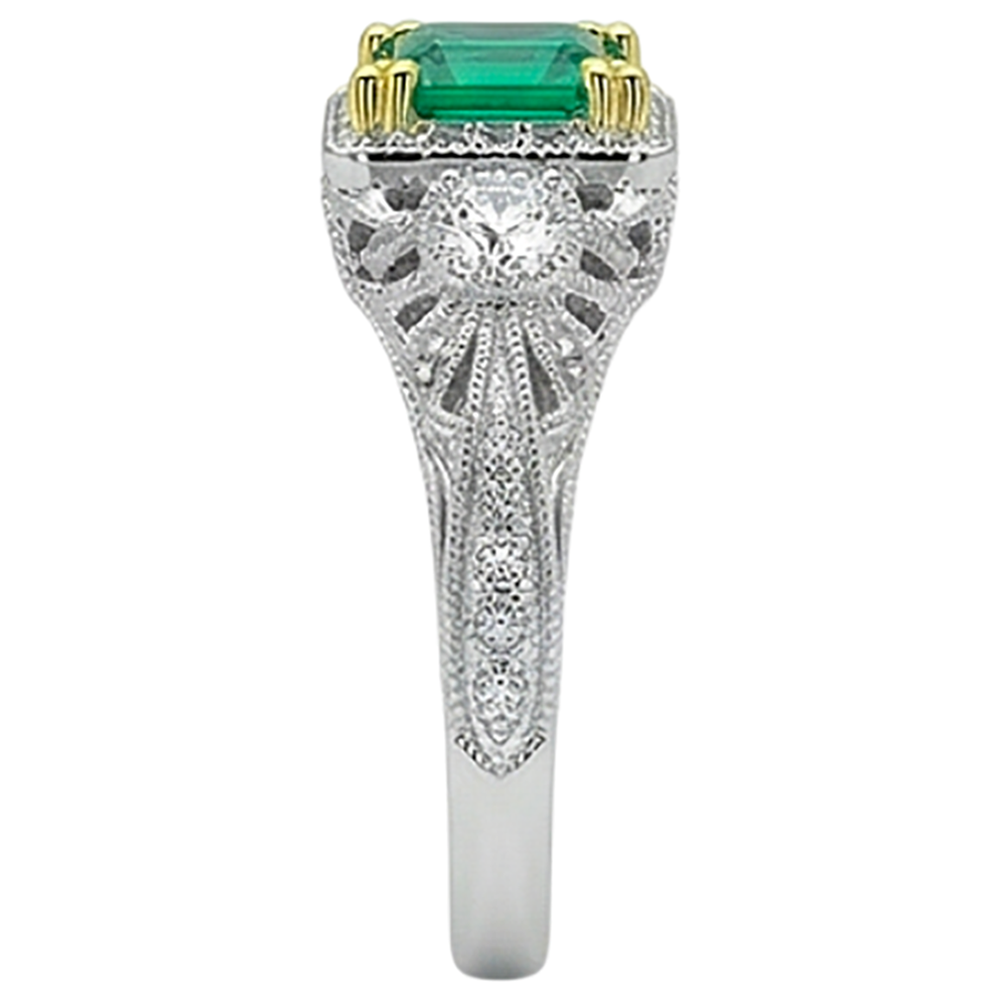 Natural Real ( Not Lab Grown ) Vintage Look Green Emerald GIA With Diamonds Ring Asscher Cut