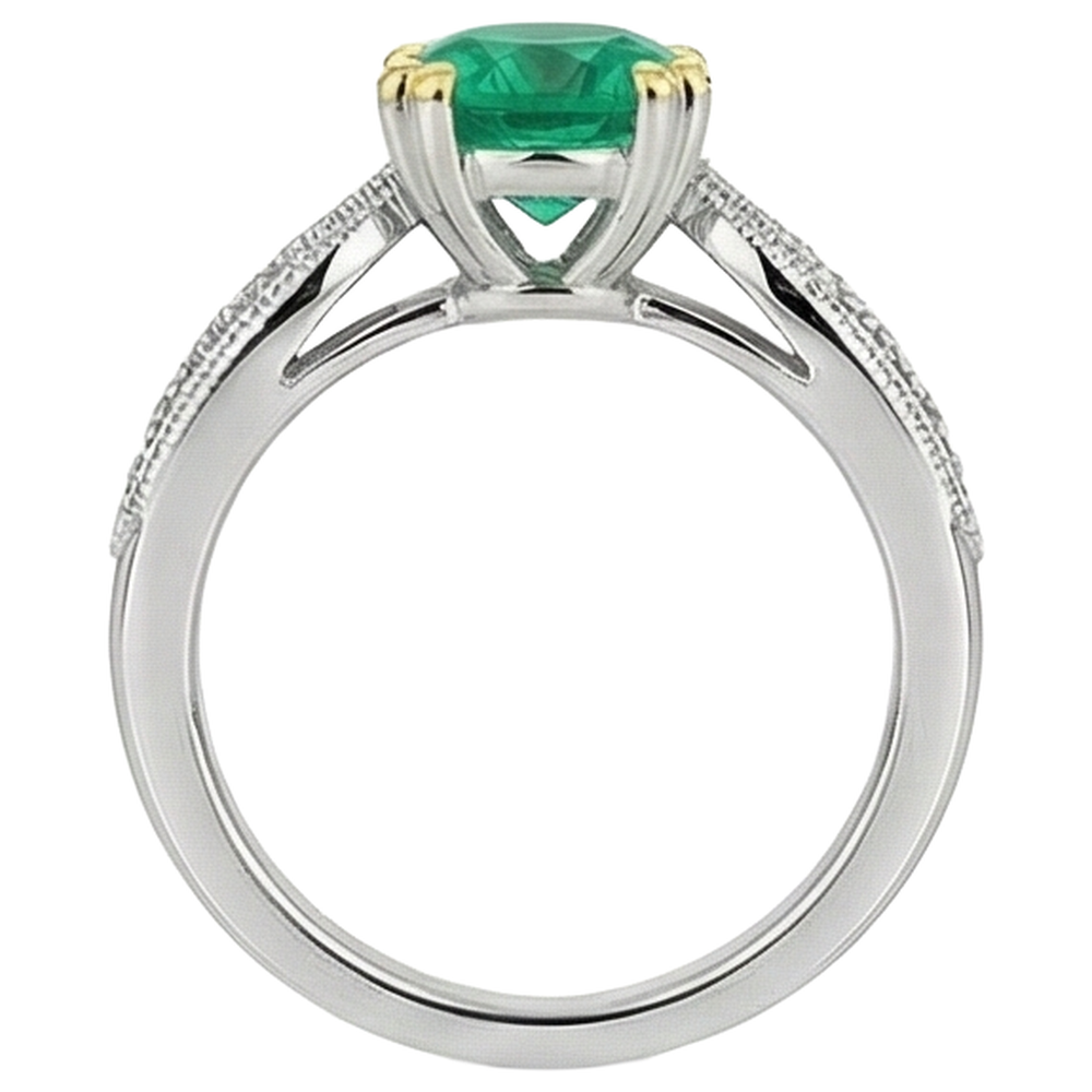 Natural Real ( Not Lab Grown ) Vintage Look Ring Green Emerald GIA Gemstone Diamond Jewelry