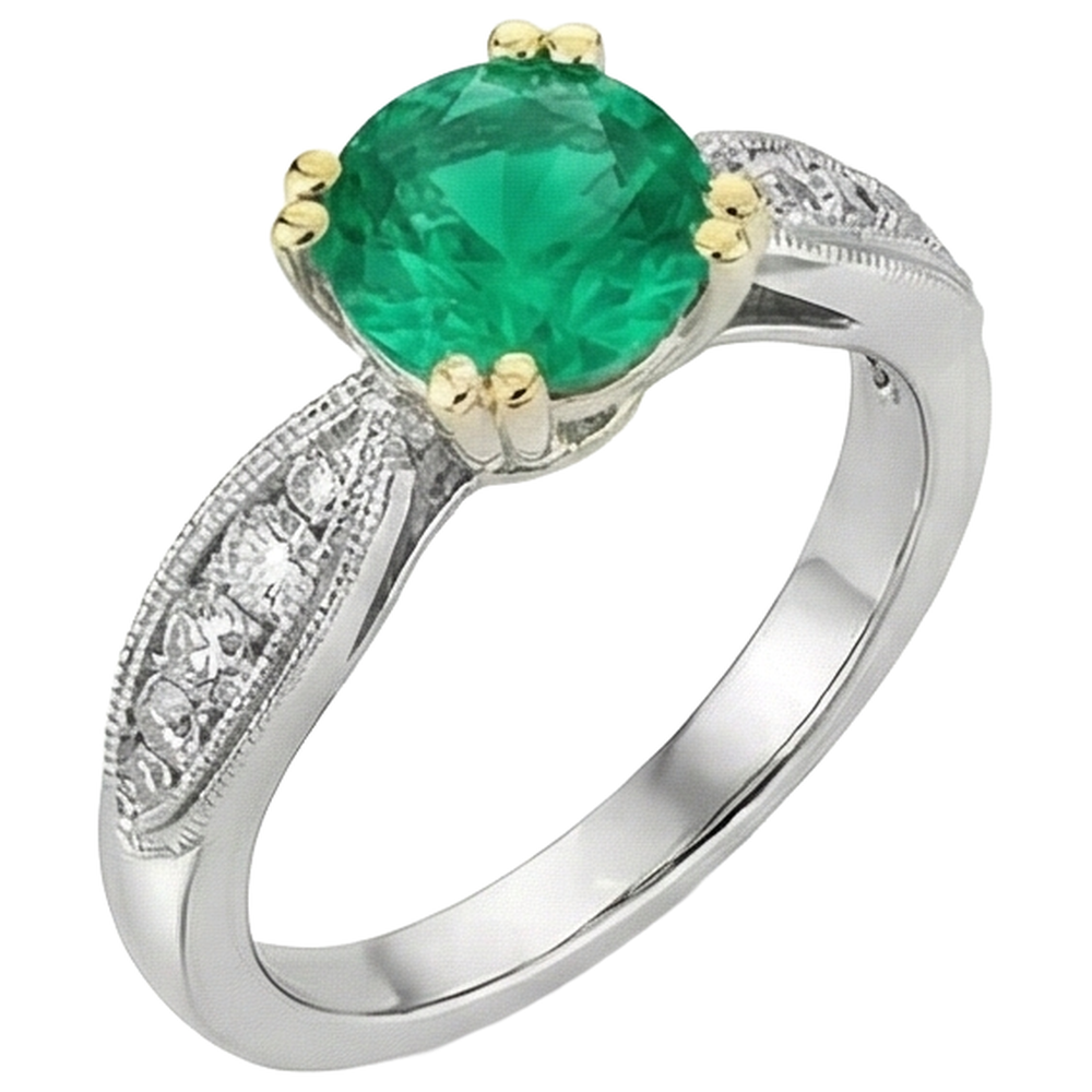 Natural Real ( Not Lab Grown ) Vintage Look Ring Green Emerald GIA Gemstone Diamond Jewelry