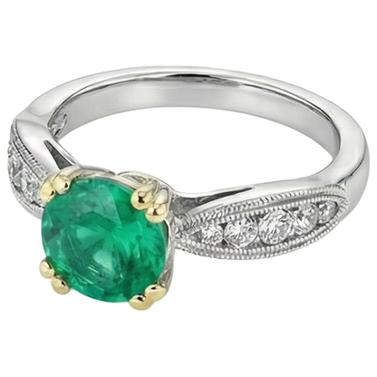 Natural Real ( Not Lab Grown ) Vintage Look Ring Green Emerald GIA Gemstone Diamond Jewelry