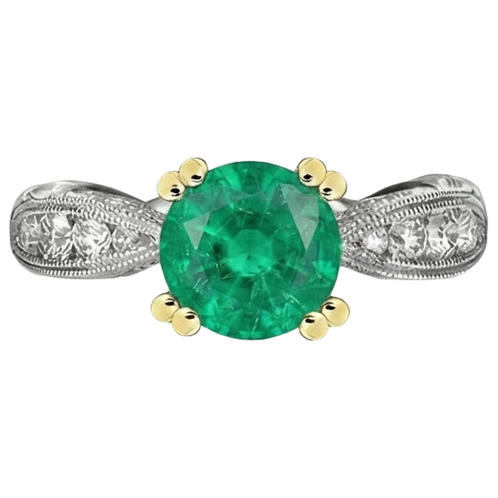 Natural Real ( Not Lab Grown ) Vintage Look Ring Green Emerald GIA Gemstone Diamond Jewelry