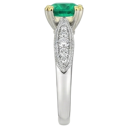 Natural Real ( Not Lab Grown ) Vintage Look Ring Green Emerald GIA Gemstone Diamond Jewelry