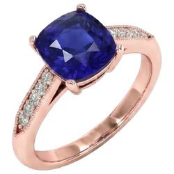 Natural Real ( Not Lab Grown )  Vintage Style Ceylon Cushion Sapphire Ring 5 Carats Accents Rose Gold