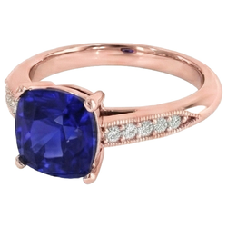 Natural Real ( Not Lab Grown )  Vintage Style Ceylon Cushion Sapphire Ring 5 Carats Accents Rose Gold