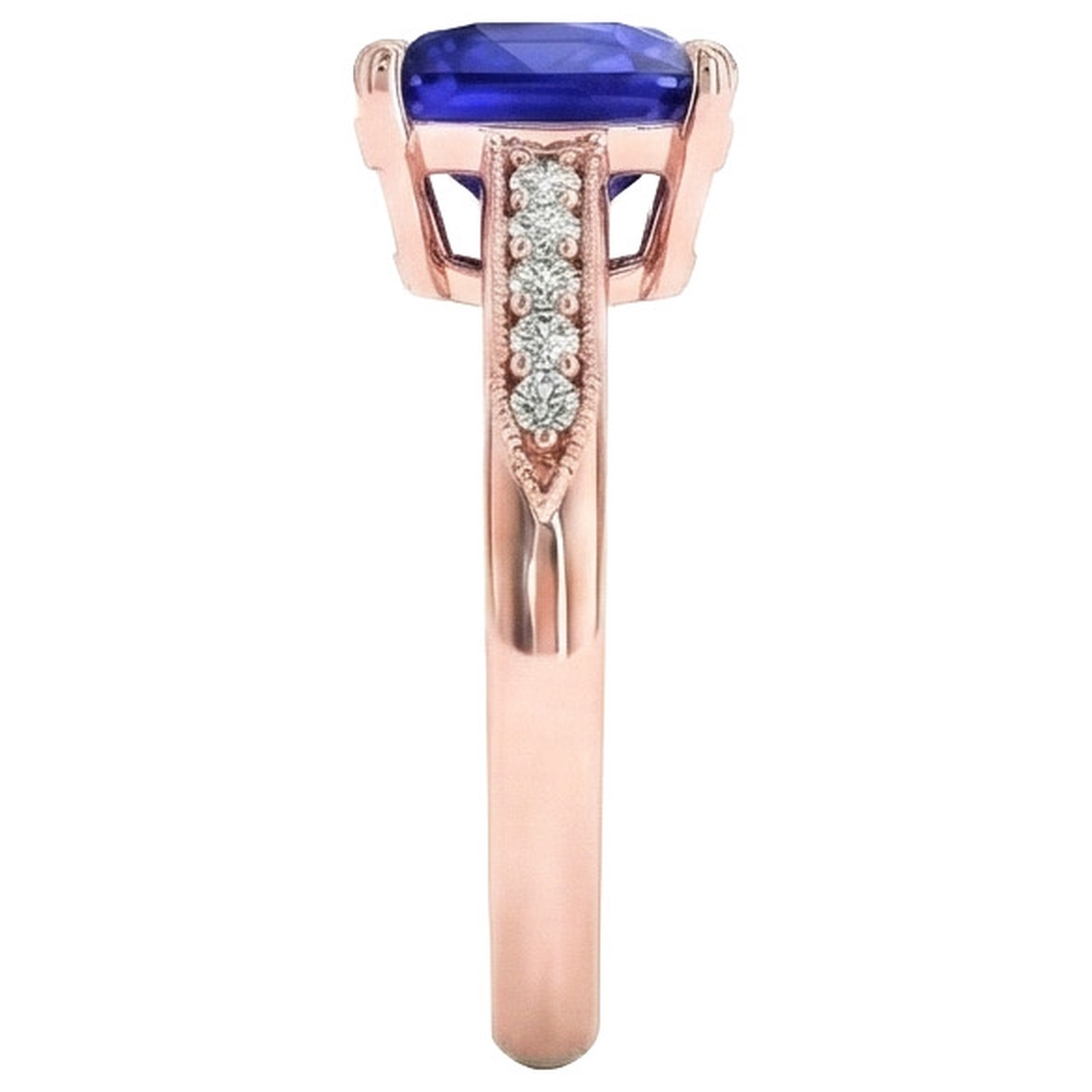 Natural Real ( Not Lab Grown )  Vintage Style Ceylon Cushion Sapphire Ring 5 Carats Accents Rose Gold
