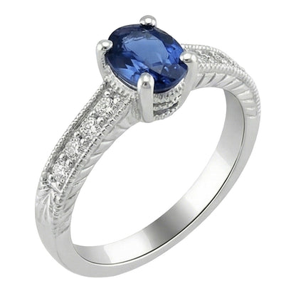 Vintage Style Ceylon Sapphire Natural Earth Mined Diamond Ring 2 Carats White Gold 14K