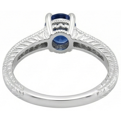 Vintage Style Ceylon Sapphire Natural Earth Mined Diamond Ring 2 Carats White Gold 14K