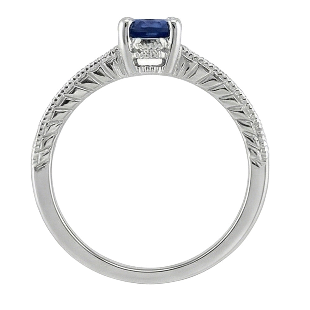 Vintage Style Ceylon Sapphire Natural Earth Mined Diamond Ring 2 Carats White Gold 14K