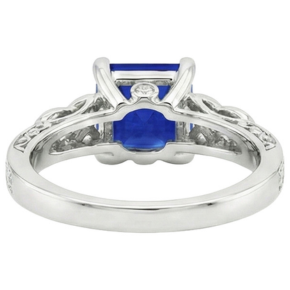 Vintage Style Ceylon Sapphire & Natural Earth Mined Diamond Ring 5.25 Carats Gold 14K