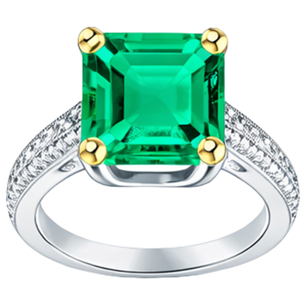 Natural Real ( Not Lab Grown ) Vintage Style Gemstone Ring Green Emerald GIA Pave Setting