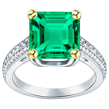 Natural Real ( Not Lab Grown ) Vintage Style Gemstone Ring Green Emerald GIA Pave Setting