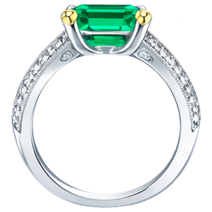 Natural Real ( Not Lab Grown ) Vintage Style Gemstone Ring Green Emerald GIA Pave Setting