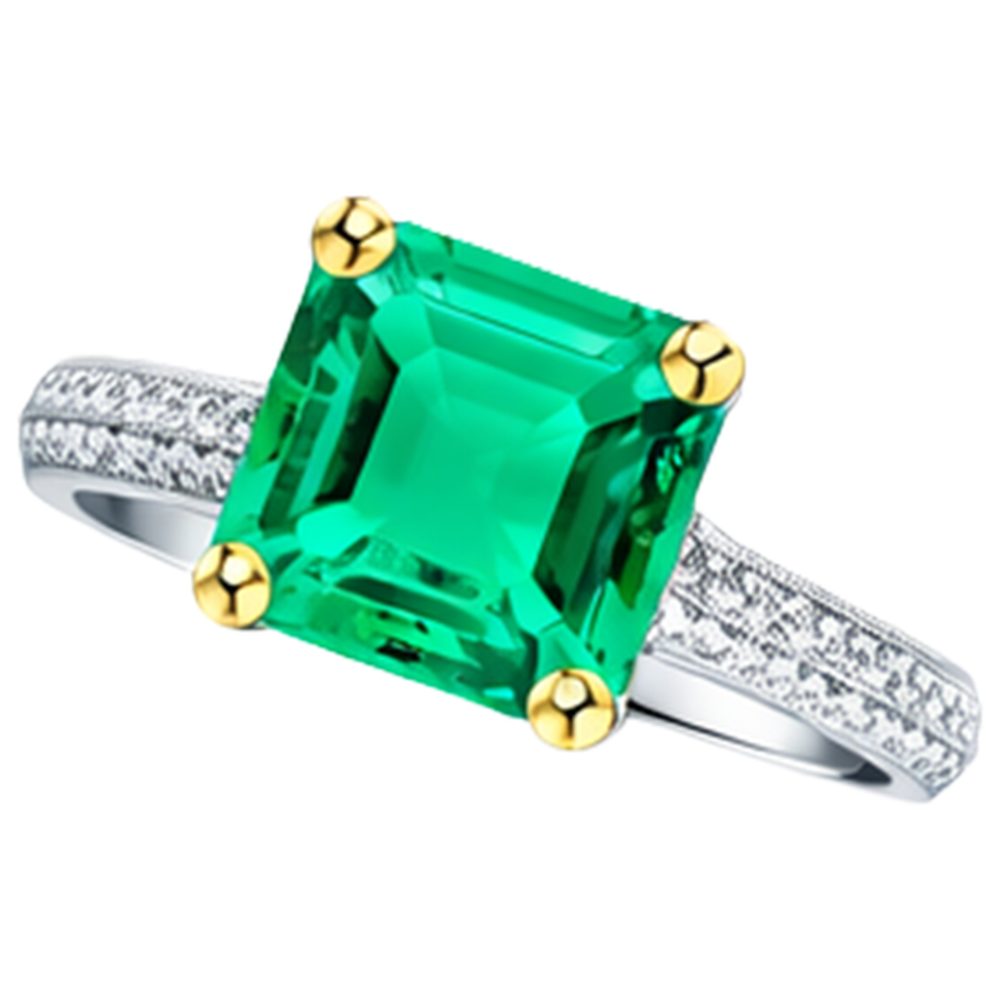 Natural Real ( Not Lab Grown ) Vintage Style Gemstone Ring Green Emerald GIA Pave Setting