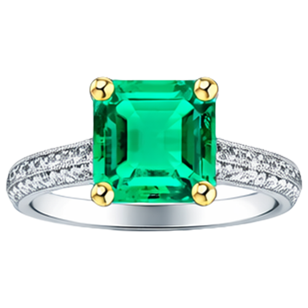 Natural Real ( Not Lab Grown ) Vintage Style Gemstone Ring Green Emerald GIA Pave Setting