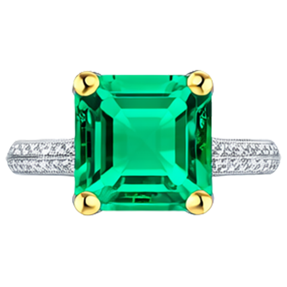 Natural Real ( Not Lab Grown ) Vintage Style Gemstone Ring Green Emerald GIA Pave Setting