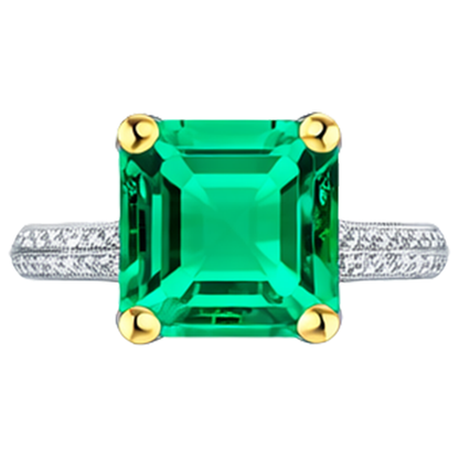 Natural Real ( Not Lab Grown ) Vintage Style Gemstone Ring Green Emerald GIA Pave Setting
