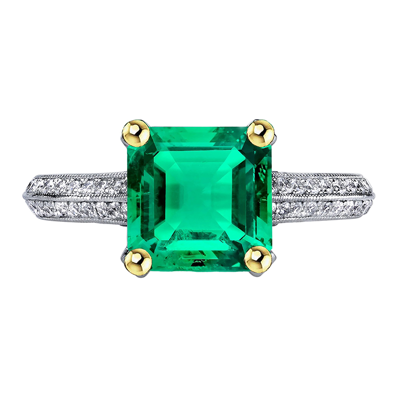 Vintage Style Gemstone Ring Green Emerald Pave Setting
