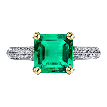 Vintage Style Gemstone Ring Green Emerald Pave Setting