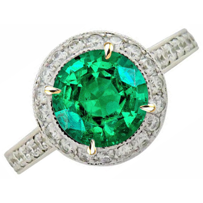Natural Real ( Not Lab Grown ) Vintage Style Gemstone Ring Halo Green Emerald GIA Jewelry