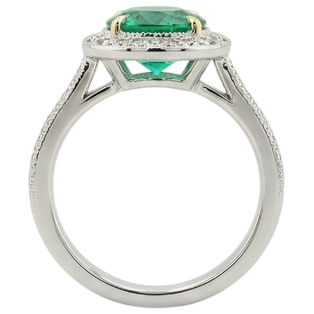 Natural Real ( Not Lab Grown ) Vintage Style Gemstone Ring Halo Green Emerald GIA Jewelry
