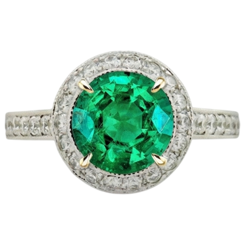 Natural Real ( Not Lab Grown ) Vintage Style Gemstone Ring Halo Green Emerald GIA Jewelry